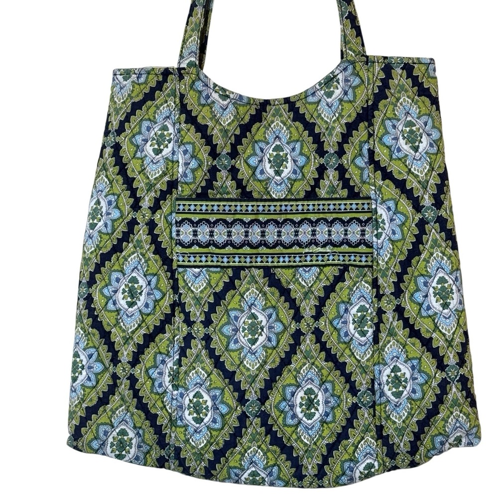 Vera Bradley Curvy Tote Bag Cambridge Print Blue Green Quilted Casual